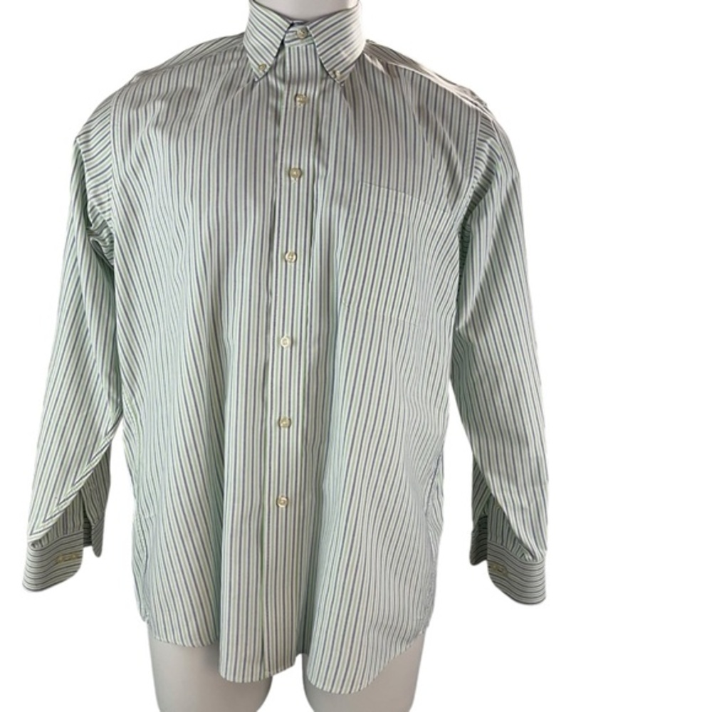 Chaps Shirt Mens Large Blue Green Striped Long Sleeve Button Down (788)